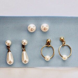 ☃️ 2/$18 Simulated Pearl Pierced Earrings, 3 Pair